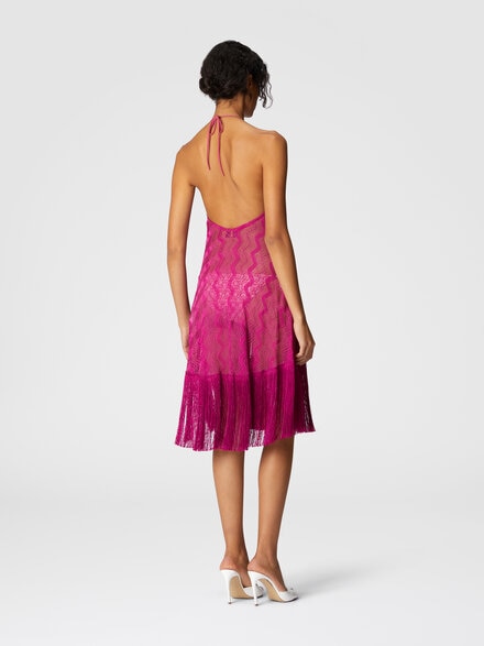 Cover-up dress in zig zag lamé viscose with fringes, Purple  - MS25SQ0DBR00ZXS5074