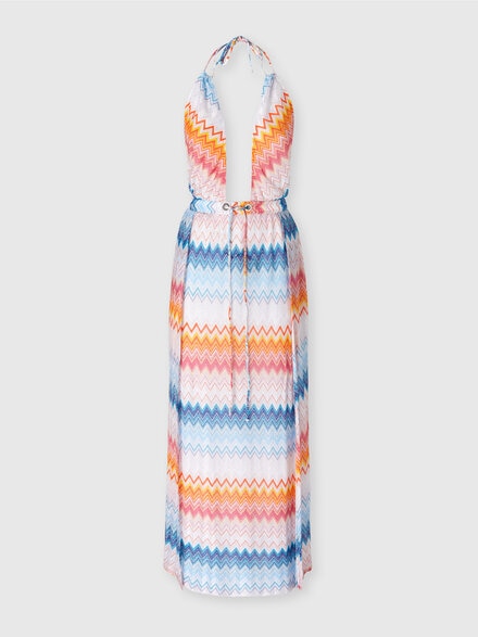 Long cover-up dress in zig zag lamé viscose blend, Multicoloured  - MS25SQ0FBR00ZYSM9MW
