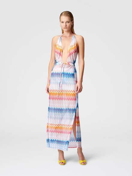 Long cover-up dress in zig zag lamé viscose blend, Multicoloured  - MS25SQ0FBR00ZYSM9MW