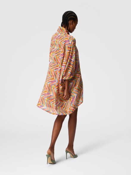 Asymmetrical blouse in printed cotton and silk blend, Multicoloured  - MS25SQ0GBW00UUSM9N1