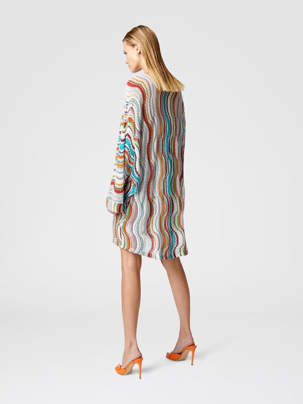 Long-sleeved cover-up kaftan with lamé wave motif, Multicoloured  - MS25SQ0KBR0100SM9L0
