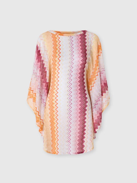 Caftán corto en mezcla de viscosa lamé en zig zag con mangas de murciélago, Multicolor  - MS25SQ0NBR00ZYMM00H