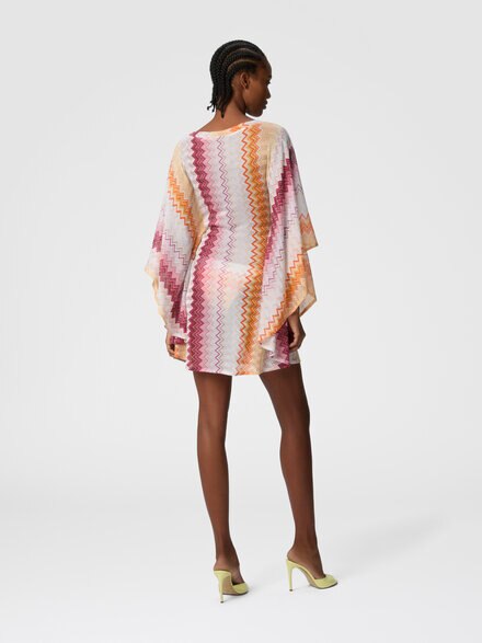 Short kaftan in zig zag lamé viscose blend with batwing sleeves, Multicoloured  - MS25SQ0NBR00ZYMM00H