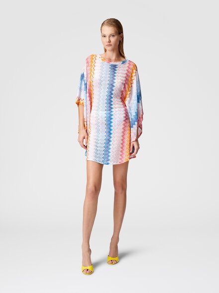 Short kaftan in zig zag lamé viscose blend with batwing sleeves, Multicoloured  - MS25SQ0NBR00ZYSM9MW