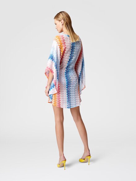 Short kaftan in zig zag lamé viscose blend with batwing sleeves, Multicoloured  - MS25SQ0NBR00ZYSM9MW