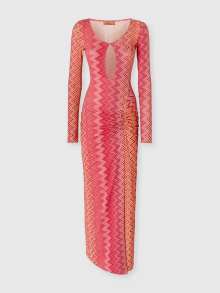 Cover up dress in stretch nylon zig zag lamé, Red  - MS25SQ0SBJ00LIS416I