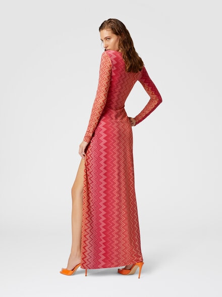 Cover up dress in stretch nylon zig zag lamé, Red  - MS25SQ0SBJ00LIS416I