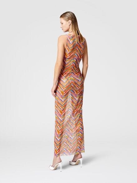 Long sleeveless dress in printed tulle, Multicoloured  - MS25SQ0TBJ00NASM9N1
