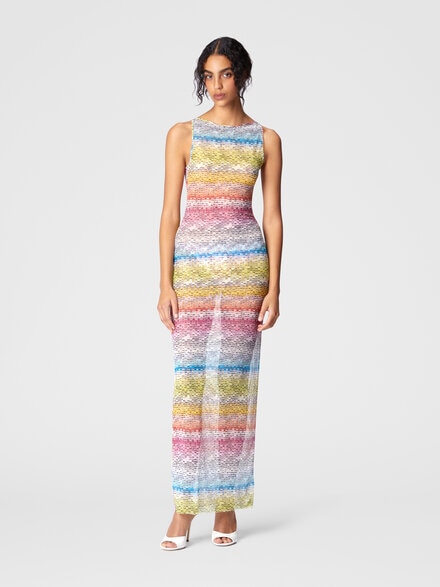 Vestido largo sin mangas en tul estampado, Multicolor  - MS25SQ0TBJ00NASM9N2