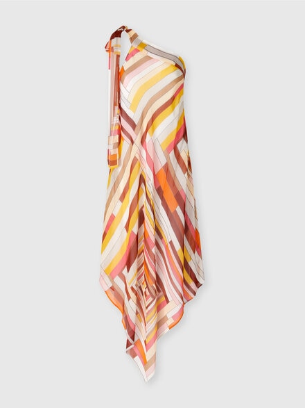 Abito copricostume monospalla in seta stampata con fondo a foulard, Multicolore  - MS25SQ0YBW00USS80CW