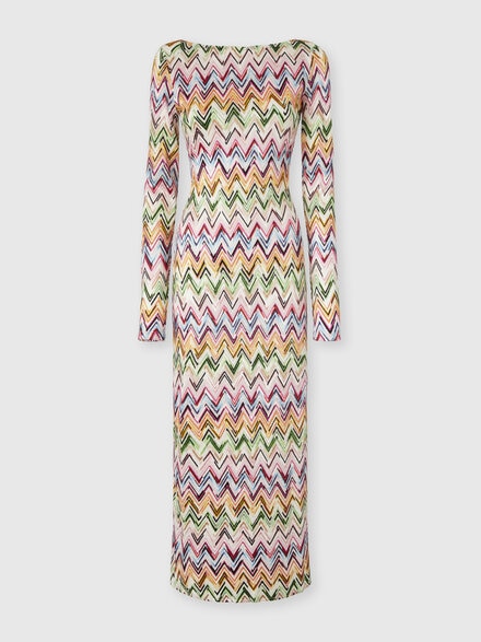Long-sleeved dress in stretch viscose with lace and zigzag motif, Multicoloured  - MS25SQ14BJ00QLSM9Z9