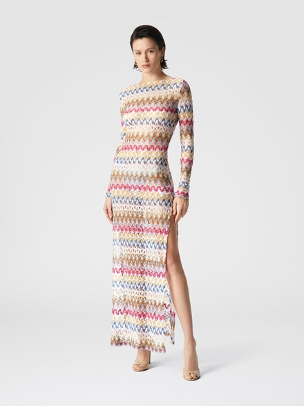 Vestido largo de encaje de viscosa lamé con espalda descubierta, Multicolor  - MS25SQ14BR0000S01FQ