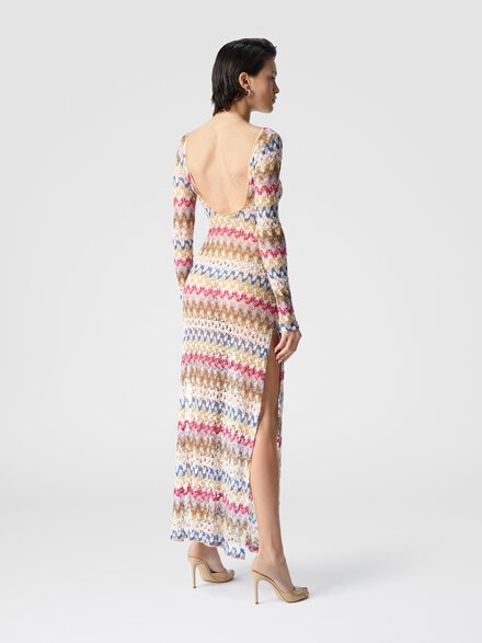 Vestido largo de encaje de viscosa lamé con espalda descubierta, Multicolor  - MS25SQ14BR0000S01FQ