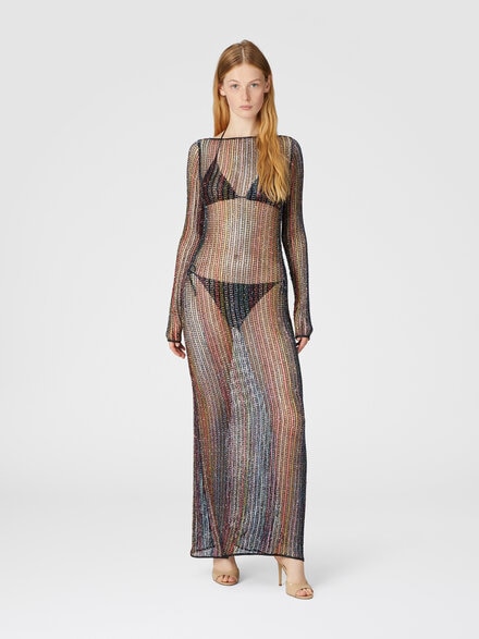 Long cover-up in mesh with open back, Multicoloured  - MS25SQ14BV00HDS91PF