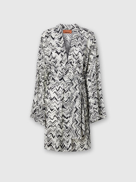 Kimono copricostume in misto viscosa zig zag fiammato con cintura, Nero - MS25SQ15BJ00NBS91NP