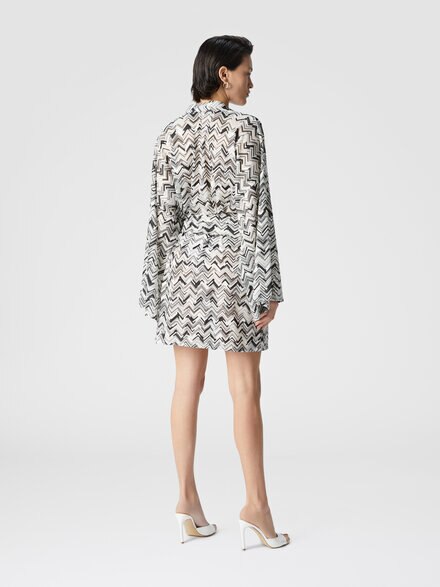 Slub zigzag viscose-blend cover-up kimono with belt, Black - MS25SQ15BJ00NBS91NP