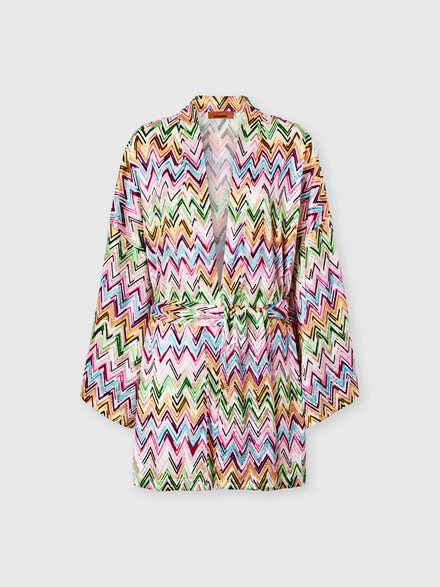 Kimono cover-up in stretch viscose with lace and zigzag motif, Multicoloured  - MS25SQ15BJ00QLSM9Z9