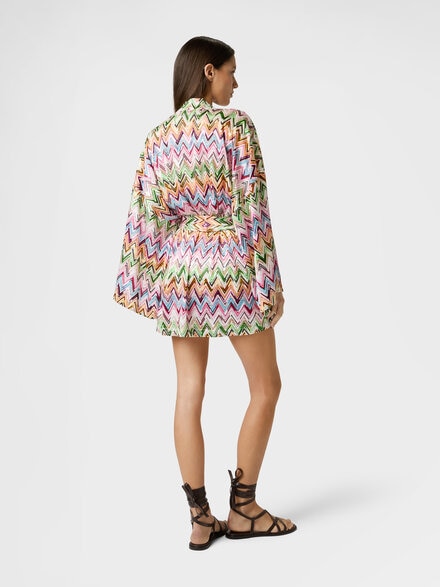 Kimono cover-up in stretch viscose with lace and zigzag motif, Multicoloured  - MS25SQ15BJ00QLSM9Z9