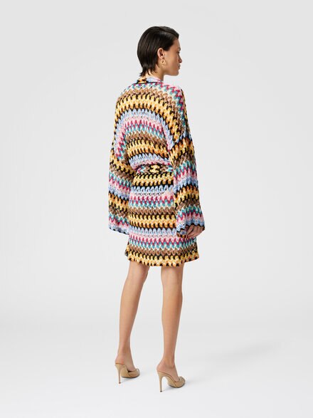 Abrigo kimono de encaje de viscosa lamé con cinturón, Multicolor  - MS25SQ15BR0000S91NA