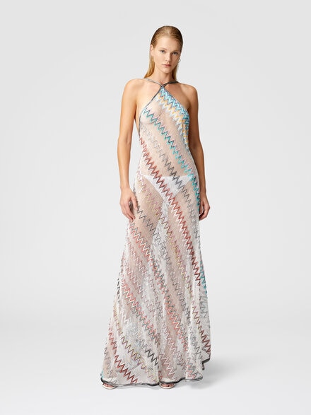 Zig zag mesh cover-up dress with sequins, Multicoloured  - MS25SQ16BV00GQSM9MV