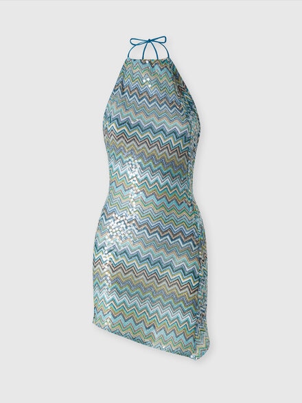 Vestido corto asimétrico de viscosa lamé en zig zag con lentejuelas, Multicolor  - MS25SQ1CBR011YSM9O9
