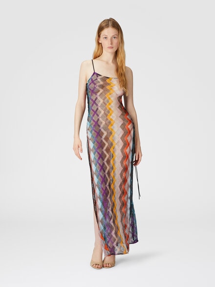 Long cover-up with side openings, Multicoloured  - MS25SQ1LBR012SSM9QM