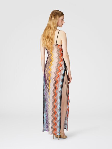 Long cover-up with side openings, Multicoloured  - MS25SQ1LBR012SSM9QM