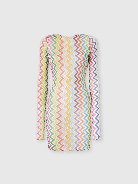 Short Cover-Up Dress in Viscose and Lamé with Long Sleeves, Multicoloured  - MS25SQ1OBR012RSM9QI