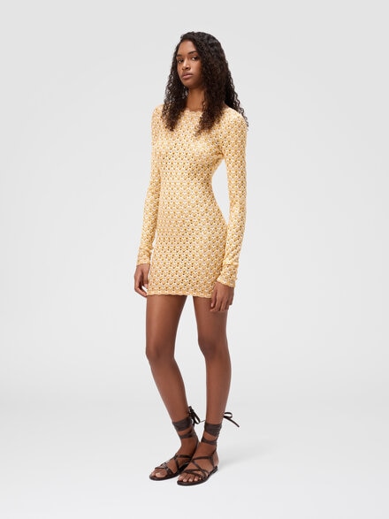 Short lace long sleeve cover-up, Beige - MS25SQ1OBR012TS10BH