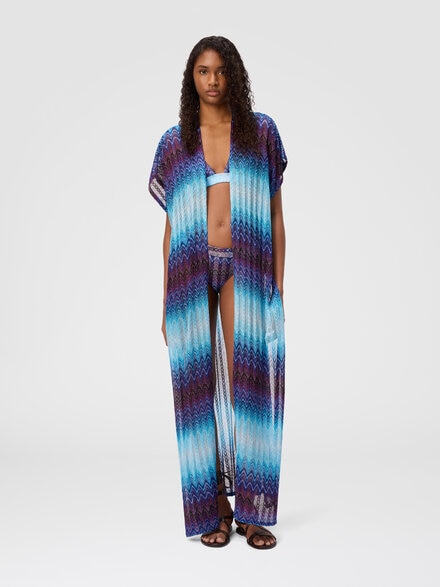Long cover-up with V-neck, Blue - MS25SQ1RBR012US6152