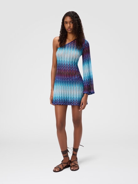Short one-shoulder cover-up, Blue - MS25SQ1VBR012US6152