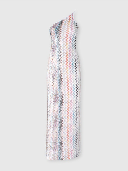 Long one-shoulder cover-up with zig zag pattern, Multicoloured  - MS25SQ2IBR012VSM9QG