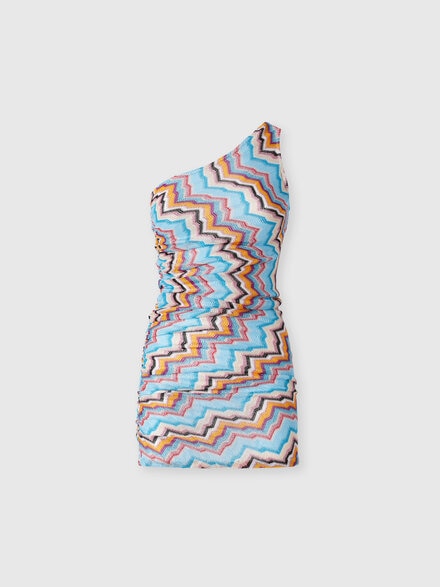 Short one-shoulder cover-up with zig zag pattern, Multicoloured  - MS25SQ2MBC005JS72LG