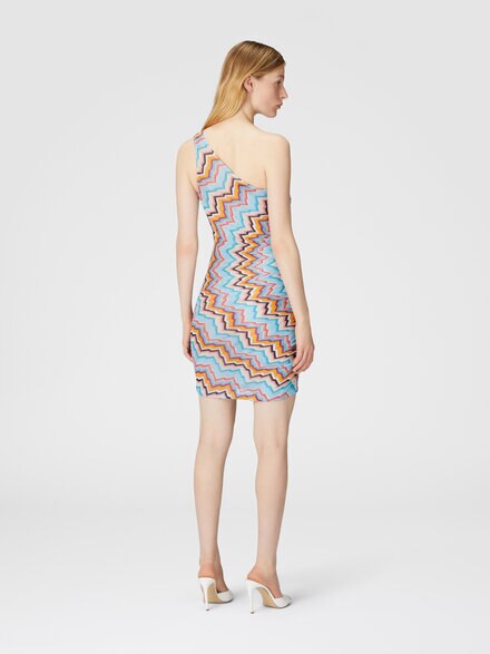 Short one-shoulder cover-up with zig zag pattern, Multicoloured  - MS25SQ2MBC005JS72LG