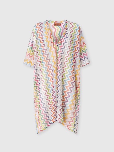 V-neck caftan with zig zag pattern, Multicoloured  - MS25SQ2NBR012RSM9QI