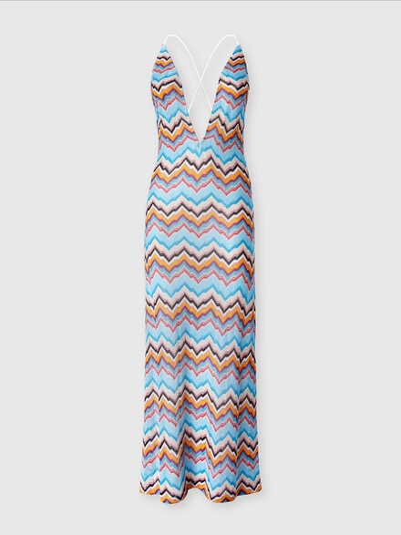 Long cover-up with open back and zig zag pattern, Multicoloured  - MS25SQ2OBC005JS72LG