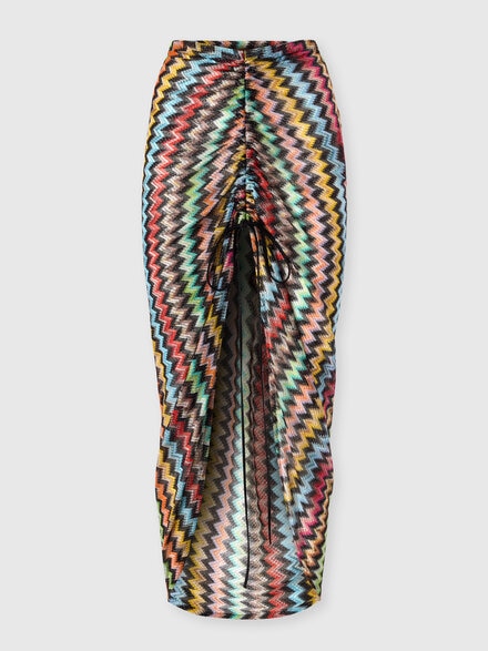 Falda larga fruncida en viscosa lam&eacute; con micro zigzag, Negro & Multicolor - MS26SH03BR014JSM9YL