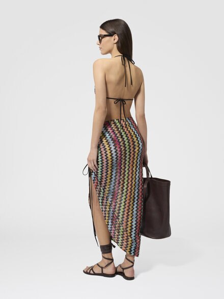 Falda larga fruncida en viscosa lam&eacute; con micro zigzag, Negro & Multicolor - MS26SH03BR014JSM9YL