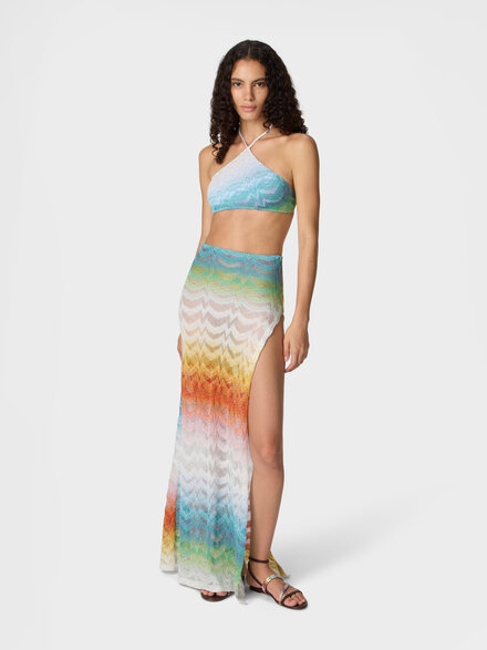 Langer Rock aus schattierter Lam&eacute;-Viskose mit Schlitz, Mehrfarbig  - MS26SH04BR014HSM9X1