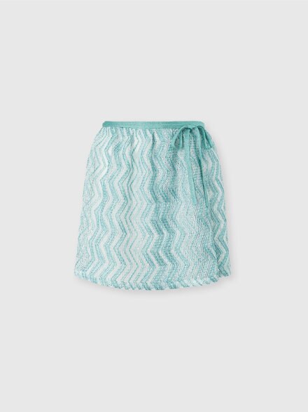 Zigzag mesh pareo mini skirt with sequins, Light Blue - MS26SH05BV00ITS72PH