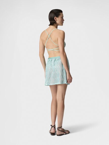 Zigzag mesh pareo mini skirt with sequins, Light Blue - MS26SH05BV00ITS72PH