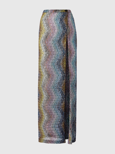 Long skirt in viscose lam&eacute; with zig zag motif, Multicoloured  - MS26SH0ABC0065SMSNS