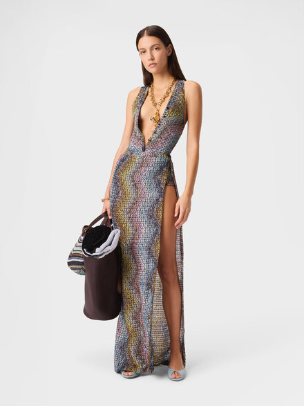 Long skirt in viscose lam&eacute; with zig zag motif, Multicoloured  - MS26SH0ABC0065SMSNS