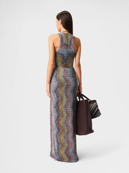 Long skirt in viscose lam&eacute; with zig zag motif, Multicoloured  - MS26SH0ABC0065SMSNS