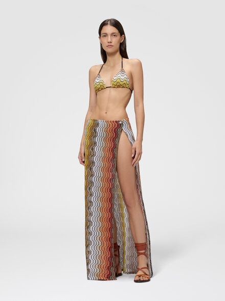 Falda larga en viscosa lam&eacute; con motivo greca, Multicolor  - MS26SH0ABR015DS91SC