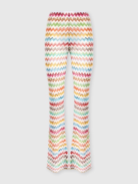 Pantalones acampanados en viscosa lam&eacute; con micro zigzag, Blanco & Multicolor - MS26SI02BR014JSM9X3