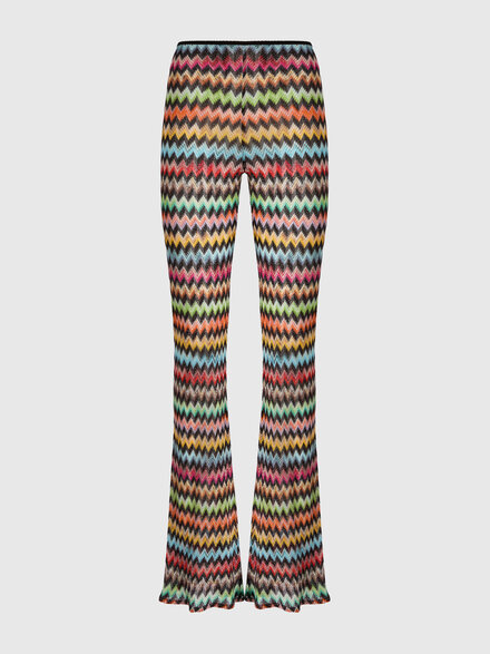 Flared pants in lam&eacute; viscose with micro zigzag pattern, Black & Multicoloured - MS26SI02BR014JSM9YL