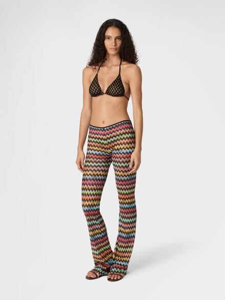 Flared pants in lam&eacute; viscose with micro zigzag pattern, Black & Multicoloured - MS26SI02BR014JSM9YL