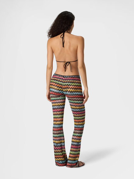 Flared pants in lam&eacute; viscose with micro zigzag pattern, Black & Multicoloured - MS26SI02BR014JSM9YL