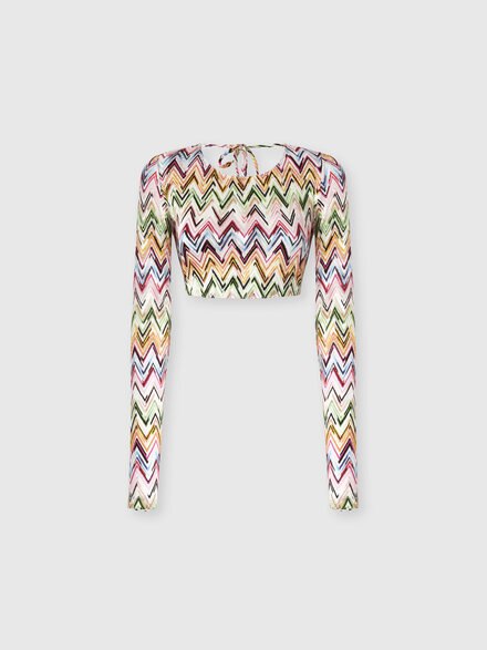 レース&times;ジグザグモチーフのストレッチビスコースクロップドトップ, マルチカラー  - MS26SK01BJ00QLSM9Z9